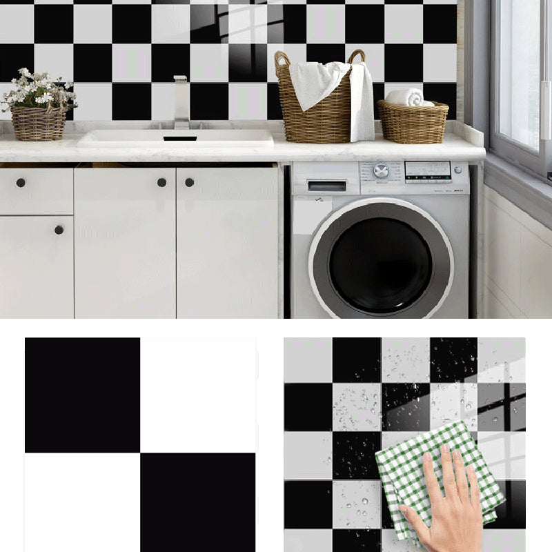 Square Peel and Stick Backsplash Tile PVC Peel and Stick Tile for Kitchen Black/ White Plaid 10-Piece Set Clearhalo 'Flooring 'Home Improvement' 'home_improvement' 'home_improvement_peel_stick_blacksplash' 'Peel & Stick Backsplash Tile' 'peel_stick_blacksplash' 'Walls & Ceilings' Walls and Ceiling' 7382870
