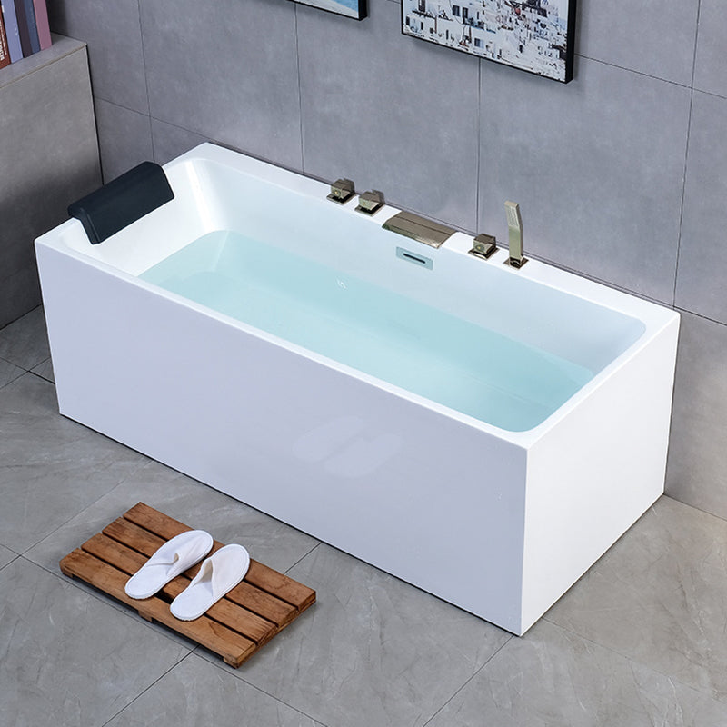 Modern Rectangular Bathtub Center White Freestanding Acrylic Bath Tub with Gold 5-Piece Set Clearhalo 'Bathroom Remodel & Bathroom Fixtures' 'Bathtubs' 'Home Improvement' 'home_improvement' 'home_improvement_bathtubs' 'Showers & Bathtubs' 7383095