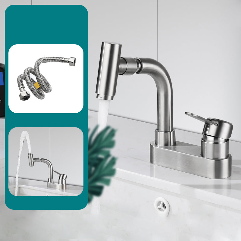 Centerset Bathroom Faucet Stainless Steel Lever Handle 2 Holes Swivel Vanity Sink Faucet Shut-off Valve Not Included Clearhalo 'Bathroom Remodel & Bathroom Fixtures' 'Bathroom Sink Faucets' 'Bathroom Sinks & Faucet Components' 'bathroom_sink_faucets' 'Home Improvement' 'home_improvement' 'home_improvement_bathroom_sink_faucets' 7383337