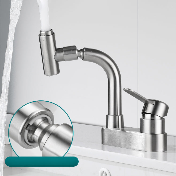 Centerset Bathroom Faucet Stainless Steel Lever Handle 2 Holes Swivel Vanity Sink Faucet Clearhalo 'Bathroom Remodel & Bathroom Fixtures' 'Bathroom Sink Faucets' 'Bathroom Sinks & Faucet Components' 'bathroom_sink_faucets' 'Home Improvement' 'home_improvement' 'home_improvement_bathroom_sink_faucets' 7383338