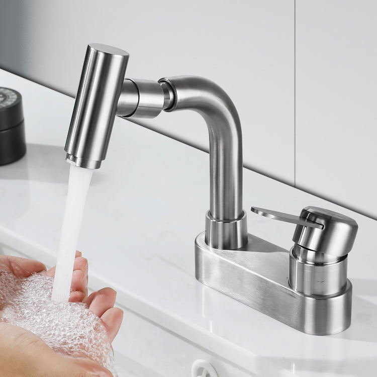 Centerset Bathroom Faucet Stainless Steel Lever Handle 2 Holes Swivel Vanity Sink Faucet Supply Line Not Included Shut-off Valve Not Included Clearhalo 'Bathroom Remodel & Bathroom Fixtures' 'Bathroom Sink Faucets' 'Bathroom Sinks & Faucet Components' 'bathroom_sink_faucets' 'Home Improvement' 'home_improvement' 'home_improvement_bathroom_sink_faucets' 7383339