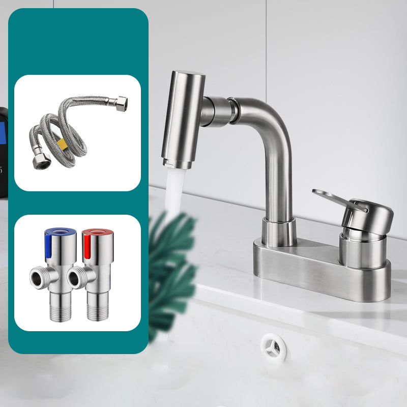 Centerset Bathroom Faucet Stainless Steel Lever Handle 2 Holes Swivel Vanity Sink Faucet Shut-off Valve Included Clearhalo 'Bathroom Remodel & Bathroom Fixtures' 'Bathroom Sink Faucets' 'Bathroom Sinks & Faucet Components' 'bathroom_sink_faucets' 'Home Improvement' 'home_improvement' 'home_improvement_bathroom_sink_faucets' 7383340