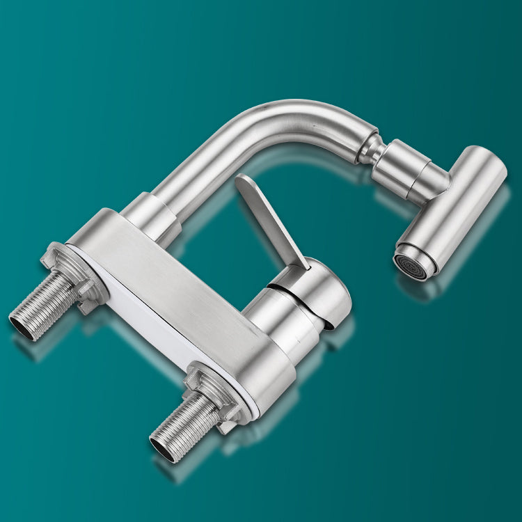 Centerset Bathroom Faucet Stainless Steel Lever Handle 2 Holes Swivel Vanity Sink Faucet Clearhalo 'Bathroom Remodel & Bathroom Fixtures' 'Bathroom Sink Faucets' 'Bathroom Sinks & Faucet Components' 'bathroom_sink_faucets' 'Home Improvement' 'home_improvement' 'home_improvement_bathroom_sink_faucets' 7383343