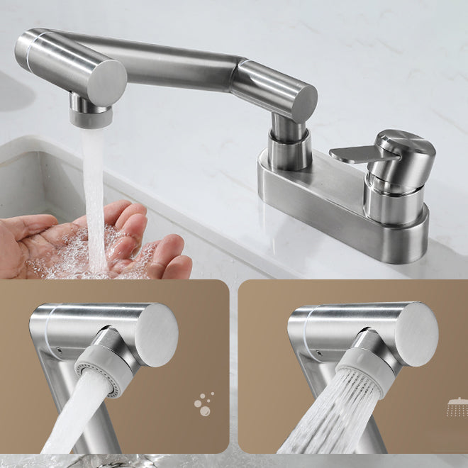 2 Holes Sink Faucet Swivel Stainless Steel Single Lever Handle Centerset Faucet Clearhalo 'Bathroom Remodel & Bathroom Fixtures' 'Bathroom Sink Faucets' 'Bathroom Sinks & Faucet Components' 'bathroom_sink_faucets' 'Home Improvement' 'home_improvement' 'home_improvement_bathroom_sink_faucets' 7383354