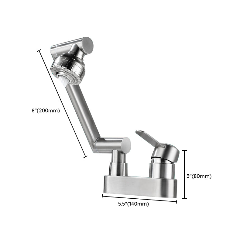 2 Holes Sink Faucet Swivel Stainless Steel Single Lever Handle Centerset Faucet Clearhalo 'Bathroom Remodel & Bathroom Fixtures' 'Bathroom Sink Faucets' 'Bathroom Sinks & Faucet Components' 'bathroom_sink_faucets' 'Home Improvement' 'home_improvement' 'home_improvement_bathroom_sink_faucets' 7383362