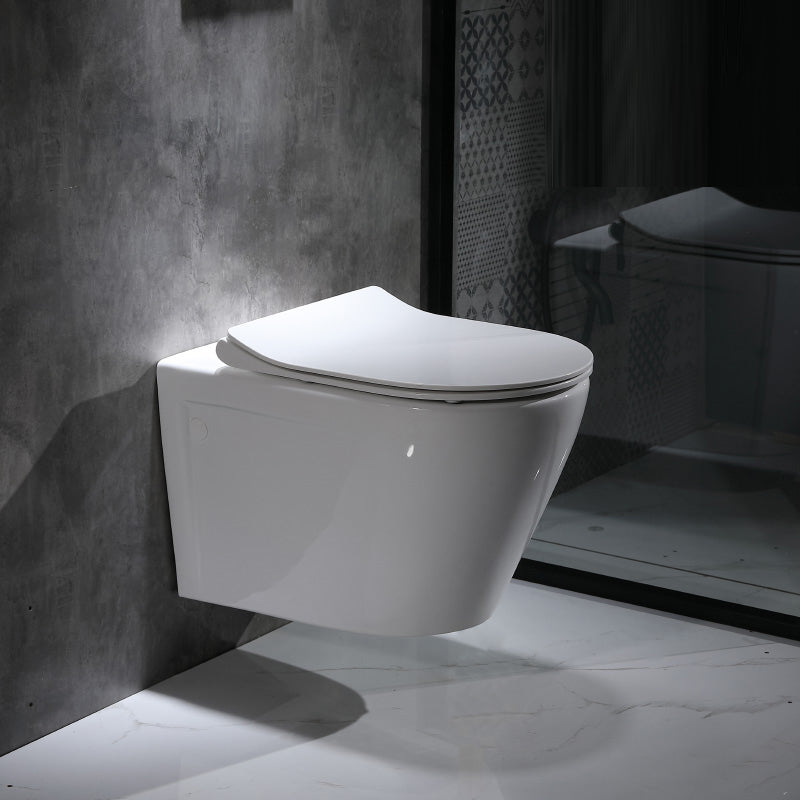 Modern Wall Mounted Flush Toilet White Toilet Bowl with Seat for Washroom 15"L x 19"W x 13"H Toilet Only Clearhalo 'Bathroom Remodel & Bathroom Fixtures' 'Home Improvement' 'home_improvement' 'home_improvement_toilets' 'Toilets & Bidets' 'Toilets' 7384405