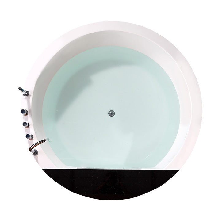 Modern Round Bath Acrylic Soaking White Back to Wall Drop-in Bathtub Black-White Tub with Silver 5-Piece Set Clearhalo 'Bathroom Remodel & Bathroom Fixtures' 'Bathtubs' 'Home Improvement' 'home_improvement' 'home_improvement_bathtubs' 'Showers & Bathtubs' 7384455