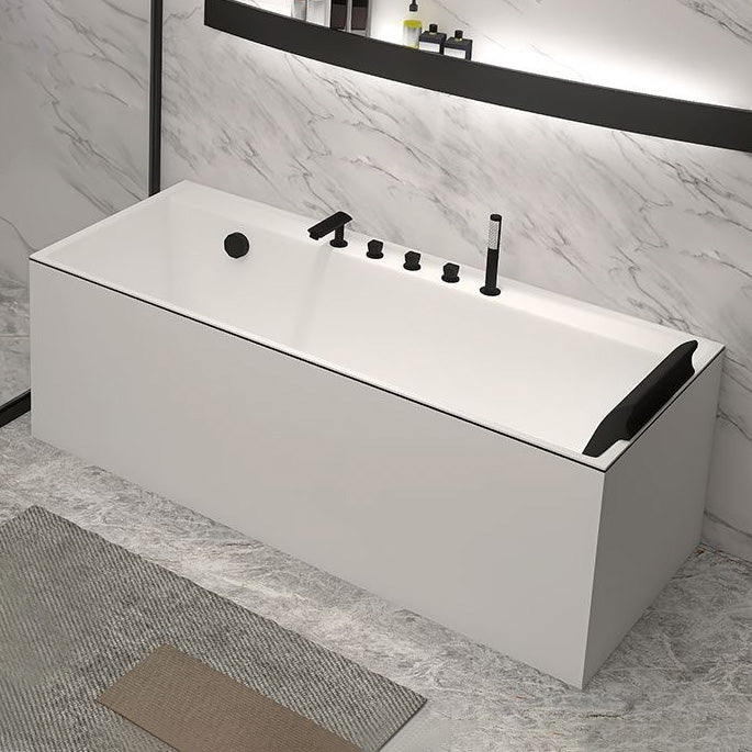 Modern Rectangular Bathtub Acrylic Soaking White Back to Wall Bathtub Left Tub with Black 5-Piece Set Clearhalo 'Bathroom Remodel & Bathroom Fixtures' 'Bathtubs' 'Home Improvement' 'home_improvement' 'home_improvement_bathtubs' 'Showers & Bathtubs' 7384482