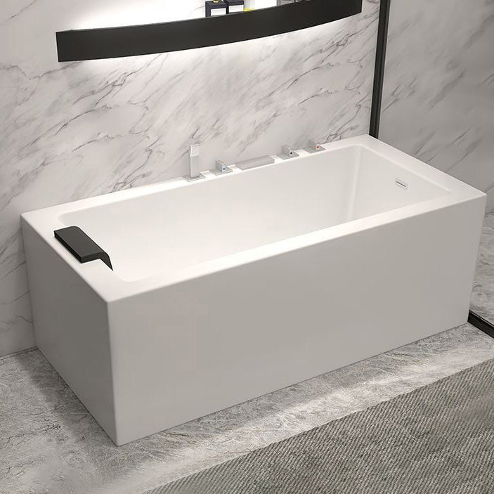Modern Rectangular Bathtub Acrylic Soaking White Back to Wall Bathtub Right Tub with Silver 5-Piece Set Clearhalo 'Bathroom Remodel & Bathroom Fixtures' 'Bathtubs' 'Home Improvement' 'home_improvement' 'home_improvement_bathtubs' 'Showers & Bathtubs' 7384493