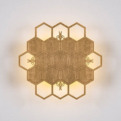 Wood Honeycomb LED Wall Sconce Balcony Child Bedroom Modern Wall Light in Warm Antique Brass Clearhalo 'Wall Lamps & Sconces' 'Wall Lights' Lighting' 73846