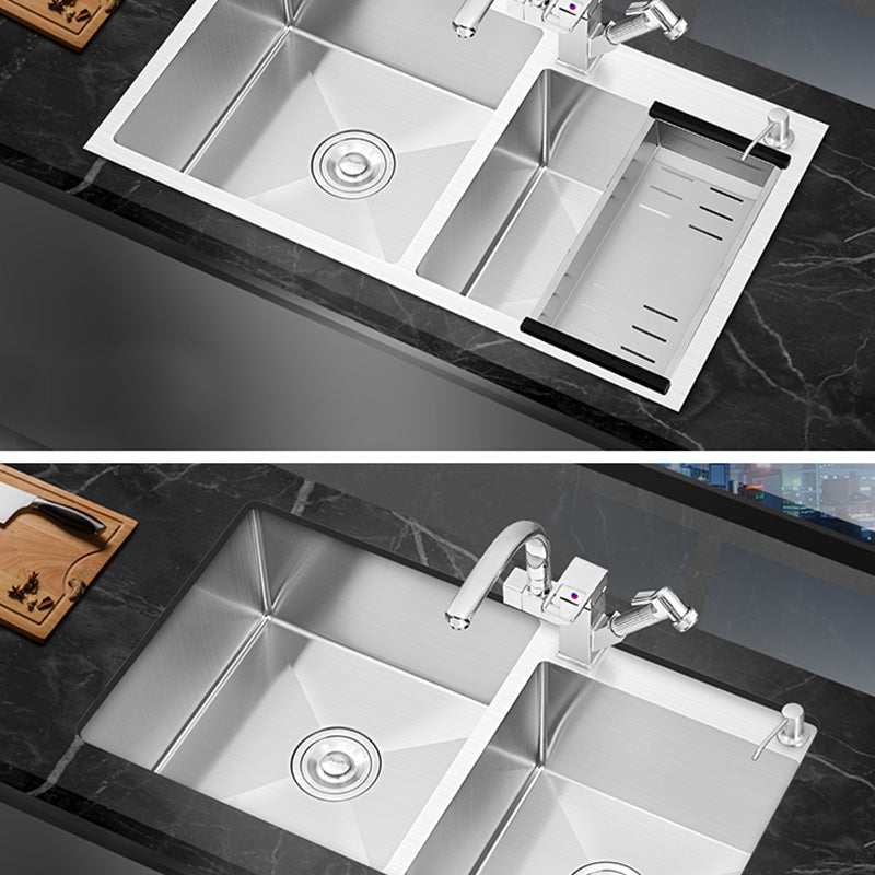 Dirt Resistant Kitchen Sink Soundproof Detail Kitchen Double Sink with Overflow Hole Clearhalo 'Home Improvement' 'home_improvement' 'home_improvement_kitchen_sinks' 'Kitchen Remodel & Kitchen Fixtures' 'Kitchen Sinks & Faucet Components' 'Kitchen Sinks' 'kitchen_sinks' 7385232