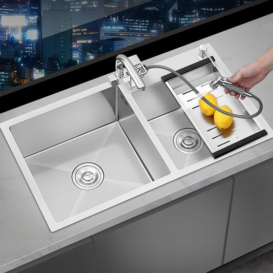 Dirt Resistant Kitchen Sink Soundproof Detail Kitchen Double Sink with Overflow Hole Clearhalo 'Home Improvement' 'home_improvement' 'home_improvement_kitchen_sinks' 'Kitchen Remodel & Kitchen Fixtures' 'Kitchen Sinks & Faucet Components' 'Kitchen Sinks' 'kitchen_sinks' 7385236
