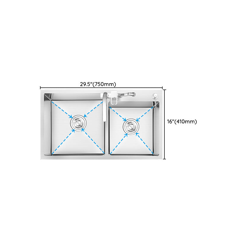 Dirt Resistant Kitchen Sink Soundproof Detail Kitchen Double Sink with Overflow Hole Clearhalo 'Home Improvement' 'home_improvement' 'home_improvement_kitchen_sinks' 'Kitchen Remodel & Kitchen Fixtures' 'Kitchen Sinks & Faucet Components' 'Kitchen Sinks' 'kitchen_sinks' 7385244
