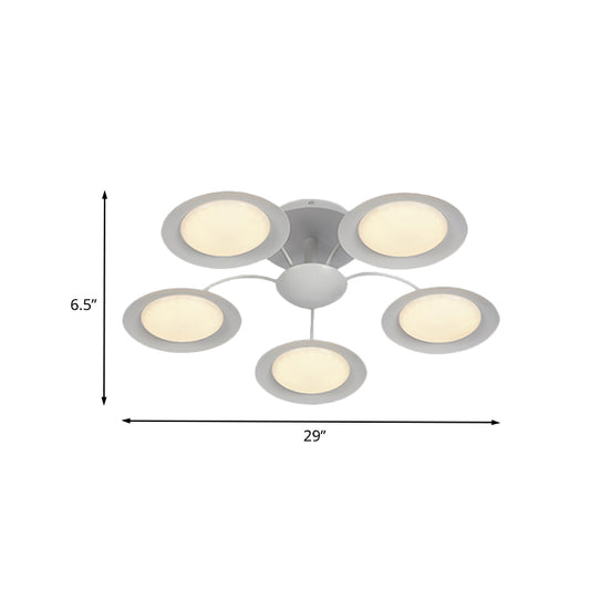 Modernist 5 Heads Radial Semi Flush Light White Circular LED Flush Mount Lamp with Acrylic Shade Clearhalo 'Ceiling Lights' 'Close To Ceiling Lights' 'Close to ceiling' 'Semi-flushmount' Lighting' 738527