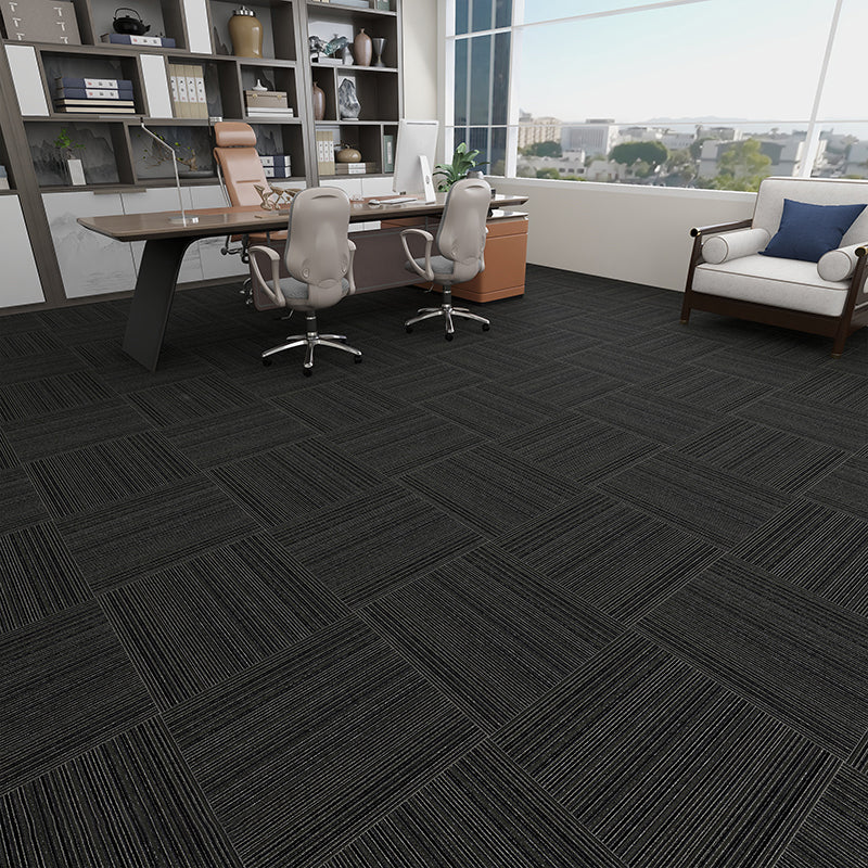 Modern Carpet Floor Tile Level Loop Adhesive Tabs Fire Resistant Carpet Tiles Black 40-Piece Set Clearhalo 'Carpet Tiles & Carpet Squares' 'carpet_tiles_carpet_squares' 'Flooring 'Home Improvement' 'home_improvement' 'home_improvement_carpet_tiles_carpet_squares' Walls and Ceiling' 7385290