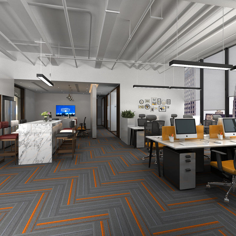 Modern Carpet Tiles Level Loop Fade Resistant Glue Down Carpet Tile Grey Orange 1 Set for Wallboard (32 Pieces * 1) Asphalt Clearhalo 'Carpet Tiles & Carpet Squares' 'carpet_tiles_carpet_squares' 'Flooring 'Home Improvement' 'home_improvement' 'home_improvement_carpet_tiles_carpet_squares' Walls and Ceiling' 7385349