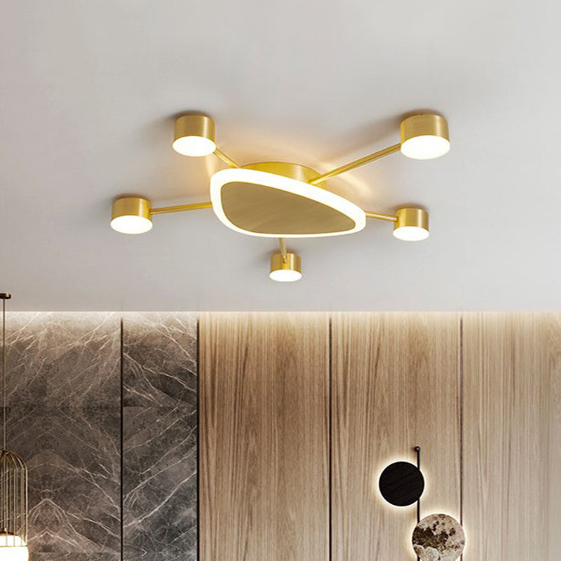 Triangular Ceiling Lighting Contemporary Metal 14"/24.5" Wide Brass Starburst LED Flush Mount Fixture with Drum Design Brass 20.5" Clearhalo 'Ceiling Lights' 'Close To Ceiling Lights' 'Close to ceiling' 'Flush mount' Lighting' 738536