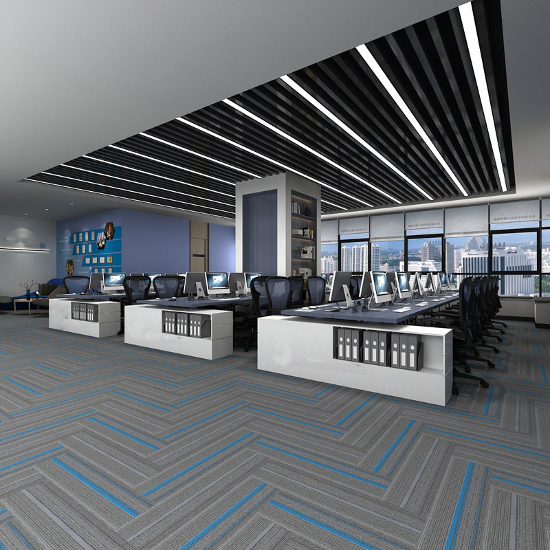 Modern Carpet Tiles Level Loop Fade Resistant Glue Down Carpet Tile Gray Light Blue 1 Set for Wallboard (32 Pieces * 1) Asphalt Clearhalo 'Carpet Tiles & Carpet Squares' 'carpet_tiles_carpet_squares' 'Flooring 'Home Improvement' 'home_improvement' 'home_improvement_carpet_tiles_carpet_squares' Walls and Ceiling' 7385367