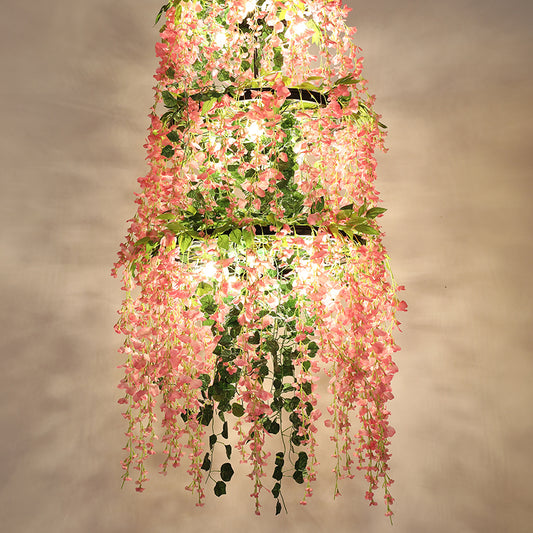 Pink Layered Chandelier Light Fixture Loft Iron 11 Lights Restaurant Flower Hanging Pendant Lamp Clearhalo 'Cast Iron' 'Ceiling Lights' 'Chandeliers' 'Industrial Chandeliers' 'Industrial' 'Metal' 'Middle Century Chandeliers' 'Rustic Chandeliers' 'Tiffany' Lighting' 738546