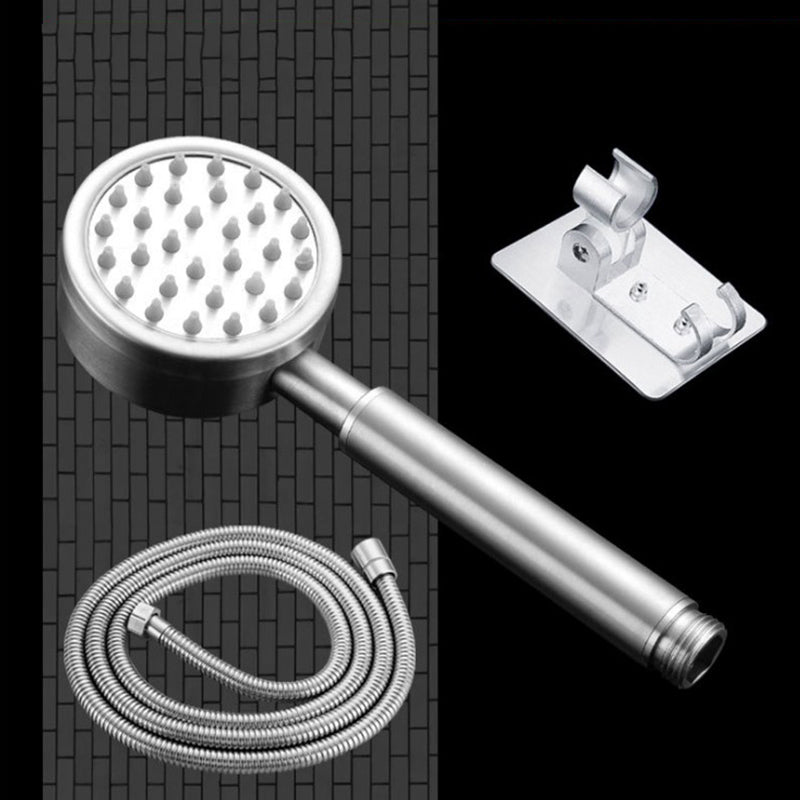 Handheld Shower Head Pressurized 304 Stainless Steel Shower Head Silver Shower & Hose & Hole-free Wall Seat 1.5 meter Hose Clearhalo 'Bathroom Remodel & Bathroom Fixtures' 'Home Improvement' 'home_improvement' 'home_improvement_shower_heads' 'Shower Heads' 'shower_heads' 'Showers & Bathtubs Plumbing' 'Showers & Bathtubs' 7385674