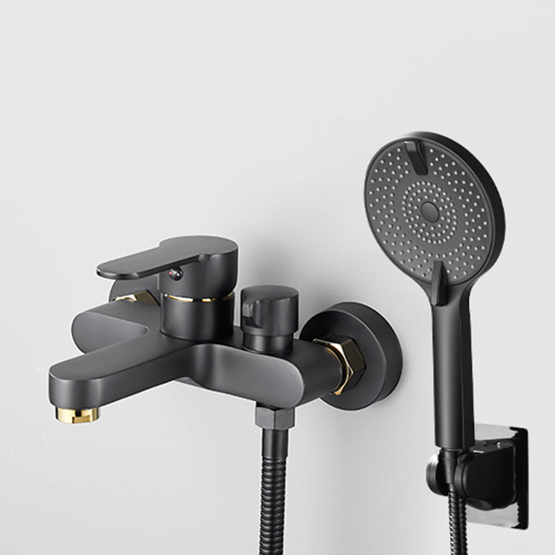 Contemporary Bath Filler Trim Wall Mounted Fixed Bathroom Faucet Black-Gold Four Speed Shower Risers Not Included Clearhalo 'Bathroom Remodel & Bathroom Fixtures' 'Bathtub Faucets' 'bathtub_faucets' 'Home Improvement' 'home_improvement' 'home_improvement_bathtub_faucets' 7385798