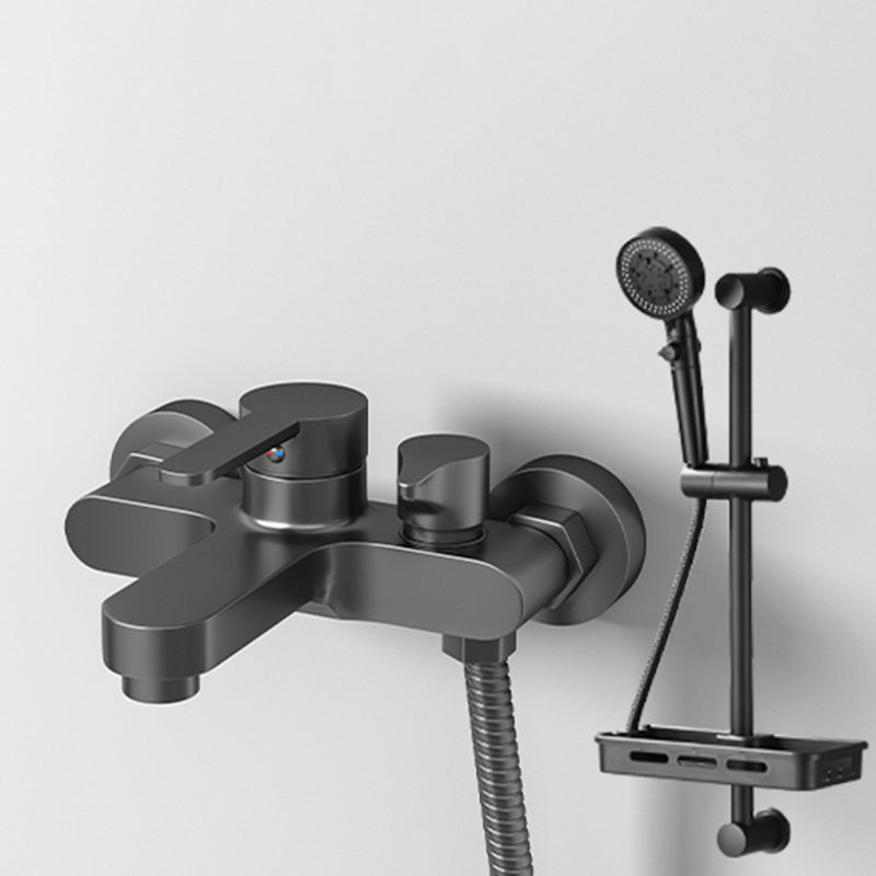 Contemporary Bath Filler Trim Wall Mounted Fixed Bathroom Faucet Black Circle Shower Head Risers Included Clearhalo 'Bathroom Remodel & Bathroom Fixtures' 'Bathtub Faucets' 'bathtub_faucets' 'Home Improvement' 'home_improvement' 'home_improvement_bathtub_faucets' 7385801