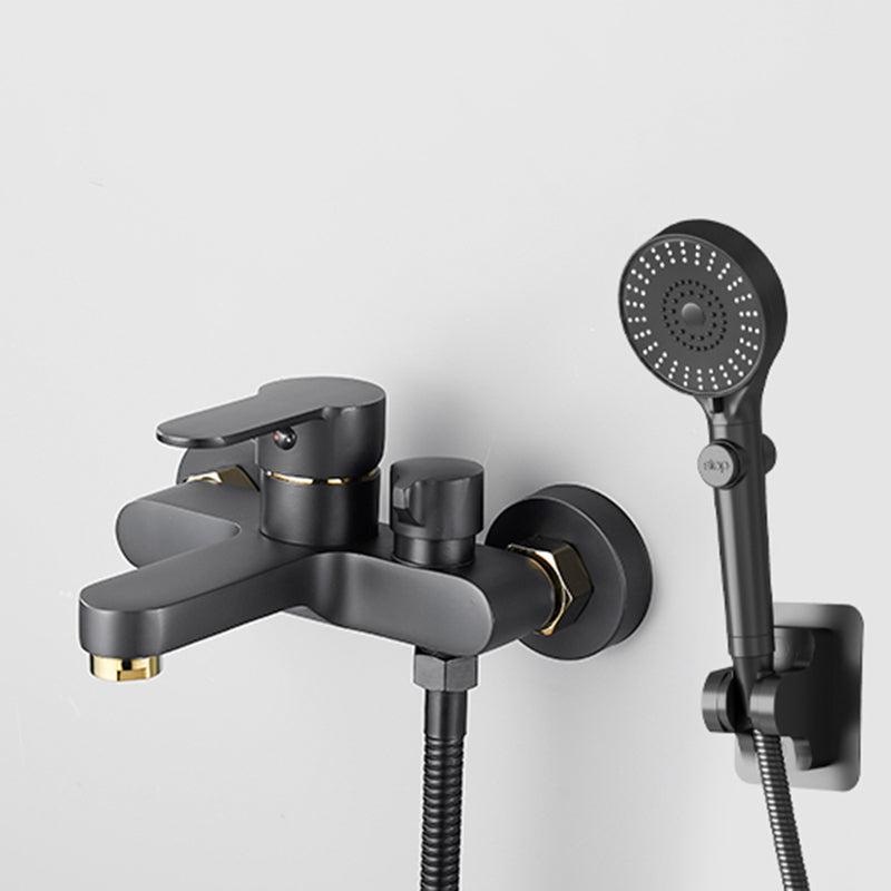 Contemporary Bath Filler Trim Wall Mounted Fixed Bathroom Faucet Black-Gold Circle Shower Head Risers Not Included Clearhalo 'Bathroom Remodel & Bathroom Fixtures' 'Bathtub Faucets' 'bathtub_faucets' 'Home Improvement' 'home_improvement' 'home_improvement_bathtub_faucets' 7385803