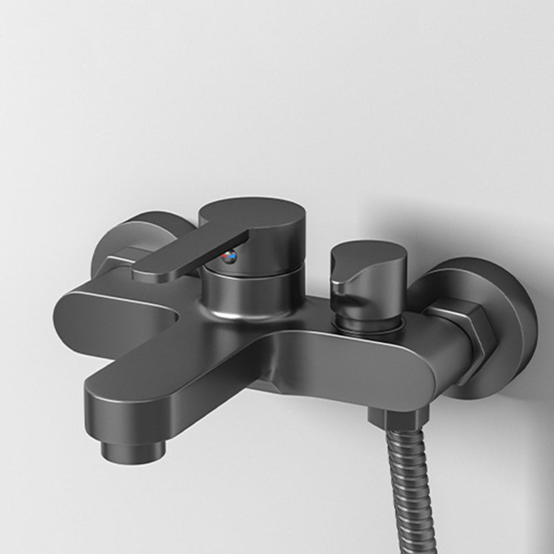 Contemporary Bath Filler Trim Wall Mounted Fixed Bathroom Faucet Black Single Faucet Risers Not Included Clearhalo 'Bathroom Remodel & Bathroom Fixtures' 'Bathtub Faucets' 'bathtub_faucets' 'Home Improvement' 'home_improvement' 'home_improvement_bathtub_faucets' 7385807