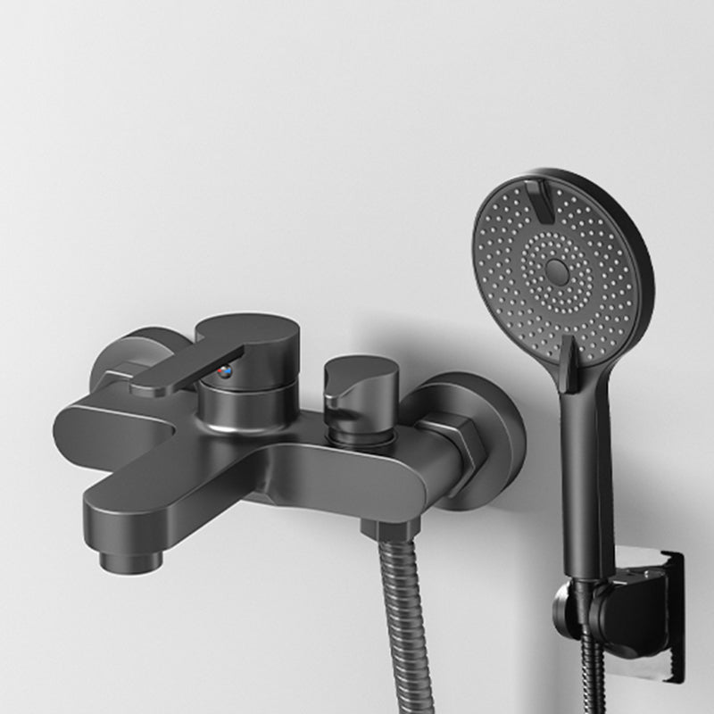 Contemporary Bath Filler Trim Wall Mounted Fixed Bathroom Faucet Black Four Speed Shower Risers Not Included Clearhalo 'Bathroom Remodel & Bathroom Fixtures' 'Bathtub Faucets' 'bathtub_faucets' 'Home Improvement' 'home_improvement' 'home_improvement_bathtub_faucets' 7385809