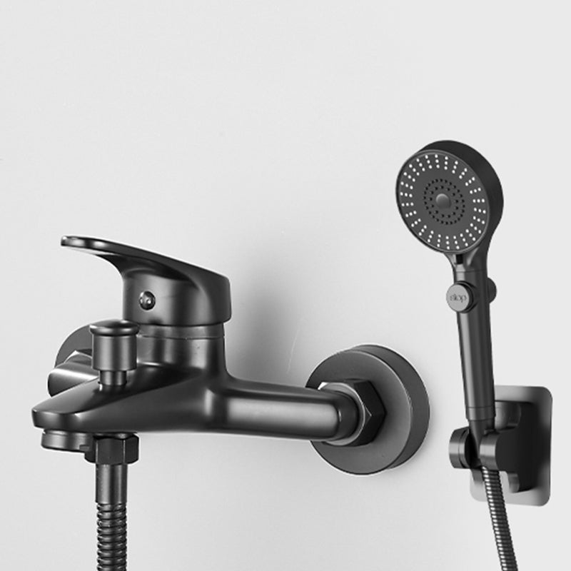 Contemporary Bath Filler Trim Wall Mounted Fixed Bathroom Faucet Gloss Black Circle Shower Head Risers Not Included Clearhalo 'Bathroom Remodel & Bathroom Fixtures' 'Bathtub Faucets' 'bathtub_faucets' 'Home Improvement' 'home_improvement' 'home_improvement_bathtub_faucets' 7385813