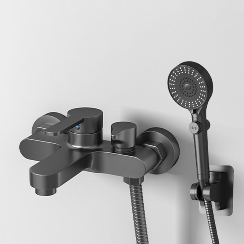 Contemporary Bath Filler Trim Wall Mounted Fixed Bathroom Faucet Black Circle Shower Head Risers Not Included Clearhalo 'Bathroom Remodel & Bathroom Fixtures' 'Bathtub Faucets' 'bathtub_faucets' 'Home Improvement' 'home_improvement' 'home_improvement_bathtub_faucets' 7385814