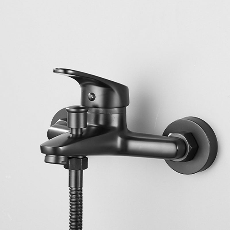 Contemporary Bath Filler Trim Wall Mounted Fixed Bathroom Faucet Gloss Black Single Faucet Risers Not Included Clearhalo 'Bathroom Remodel & Bathroom Fixtures' 'Bathtub Faucets' 'bathtub_faucets' 'Home Improvement' 'home_improvement' 'home_improvement_bathtub_faucets' 7385815