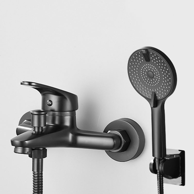 Contemporary Bath Filler Trim Wall Mounted Fixed Bathroom Faucet Gloss Black Four Speed Shower Risers Not Included Clearhalo 'Bathroom Remodel & Bathroom Fixtures' 'Bathtub Faucets' 'bathtub_faucets' 'Home Improvement' 'home_improvement' 'home_improvement_bathtub_faucets' 7385816