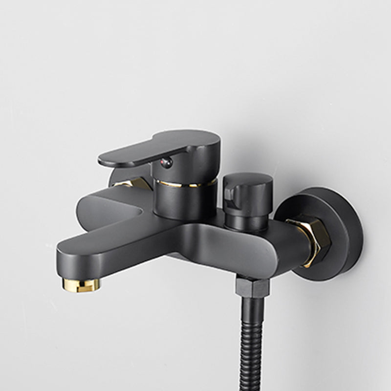 Contemporary Bath Filler Trim Wall Mounted Fixed Bathroom Faucet Black-Gold Single Faucet Risers Not Included Clearhalo 'Bathroom Remodel & Bathroom Fixtures' 'Bathtub Faucets' 'bathtub_faucets' 'Home Improvement' 'home_improvement' 'home_improvement_bathtub_faucets' 7385817