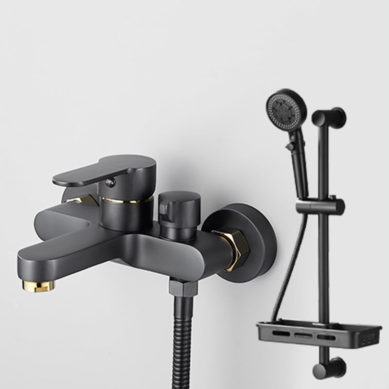 Contemporary Bath Filler Trim Wall Mounted Fixed Bathroom Faucet Black-Gold Circle Shower Head Risers Included Clearhalo 'Bathroom Remodel & Bathroom Fixtures' 'Bathtub Faucets' 'bathtub_faucets' 'Home Improvement' 'home_improvement' 'home_improvement_bathtub_faucets' 7385819