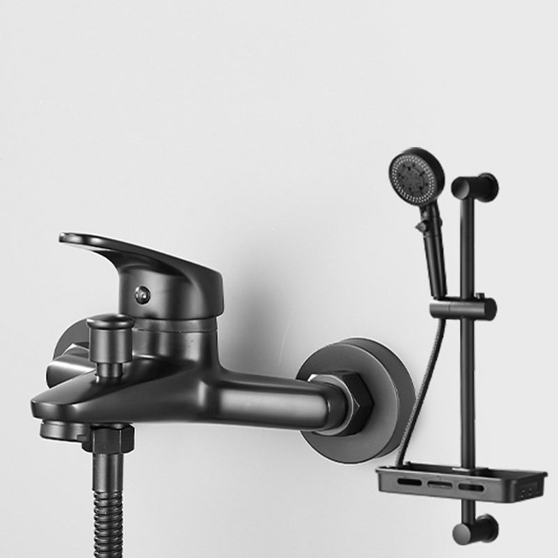 Contemporary Bath Filler Trim Wall Mounted Fixed Bathroom Faucet Gloss Black Circle Shower Head Risers Included Clearhalo 'Bathroom Remodel & Bathroom Fixtures' 'Bathtub Faucets' 'bathtub_faucets' 'Home Improvement' 'home_improvement' 'home_improvement_bathtub_faucets' 7385820