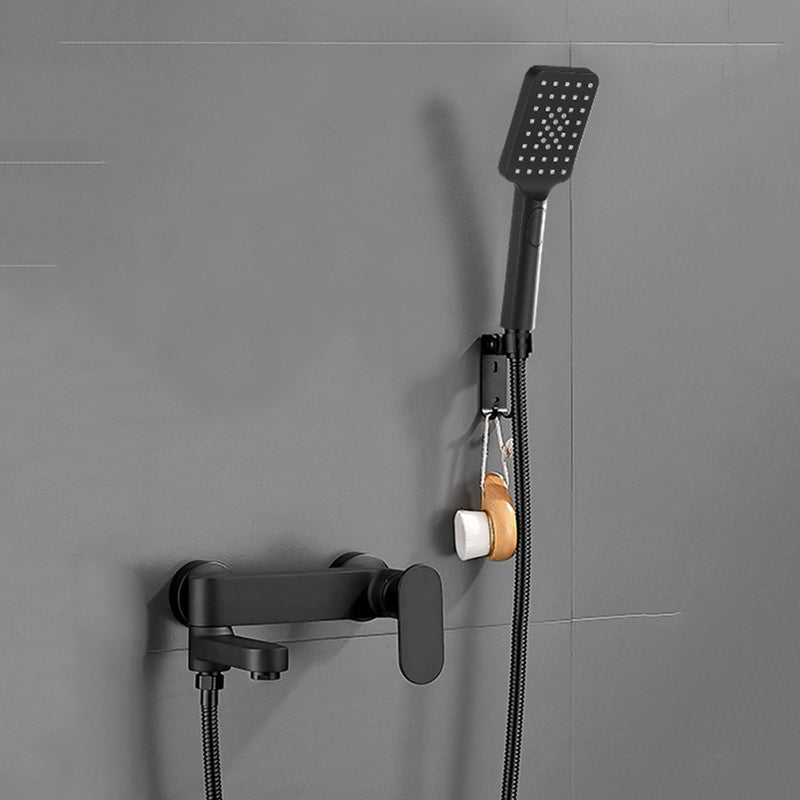 Modern Tub Filler Swivel Spout Wall Mounted Bath Faucet Trim Black Square Shower Head Risers Not Included Clearhalo 'Bathroom Remodel & Bathroom Fixtures' 'Bathtub Faucets' 'bathtub_faucets' 'Home Improvement' 'home_improvement' 'home_improvement_bathtub_faucets' 7385826