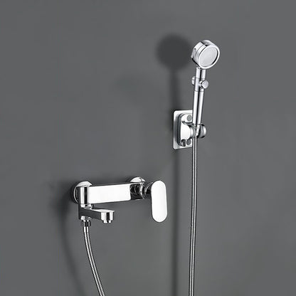 Modern Tub Filler Swivel Spout Wall Mounted Bath Faucet Trim Silver Tri-Mode Handshower Risers Not Included Clearhalo 'Bathroom Remodel & Bathroom Fixtures' 'Bathtub Faucets' 'bathtub_faucets' 'Home Improvement' 'home_improvement' 'home_improvement_bathtub_faucets' 7385827