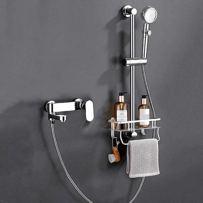 Modern Tub Filler Swivel Spout Wall Mounted Bath Faucet Trim Silver Tri-Mode Handshower Risers Included Clearhalo 'Bathroom Remodel & Bathroom Fixtures' 'Bathtub Faucets' 'bathtub_faucets' 'Home Improvement' 'home_improvement' 'home_improvement_bathtub_faucets' 7385829