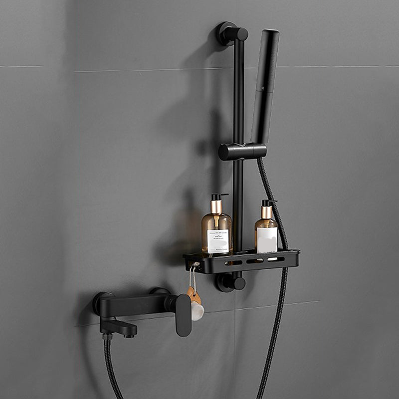Modern Tub Filler Swivel Spout Wall Mounted Bath Faucet Trim Black Pressurized Shower Head Risers Included Clearhalo 'Bathroom Remodel & Bathroom Fixtures' 'Bathtub Faucets' 'bathtub_faucets' 'Home Improvement' 'home_improvement' 'home_improvement_bathtub_faucets' 7385834