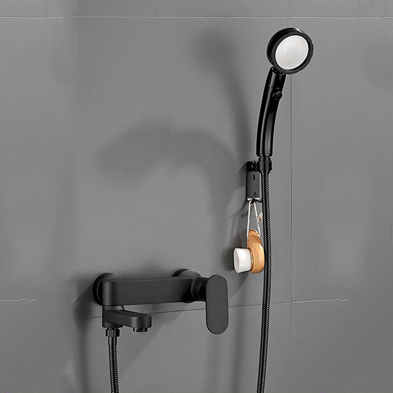 Modern Tub Filler Swivel Spout Wall Mounted Bath Faucet Trim Black Tri-Mode Handshower Risers Not Included Clearhalo 'Bathroom Remodel & Bathroom Fixtures' 'Bathtub Faucets' 'bathtub_faucets' 'Home Improvement' 'home_improvement' 'home_improvement_bathtub_faucets' 7385838