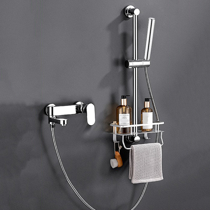 Modern Tub Filler Swivel Spout Wall Mounted Bath Faucet Trim Silver Pressurized Shower Head Risers Included Clearhalo 'Bathroom Remodel & Bathroom Fixtures' 'Bathtub Faucets' 'bathtub_faucets' 'Home Improvement' 'home_improvement' 'home_improvement_bathtub_faucets' 7385841