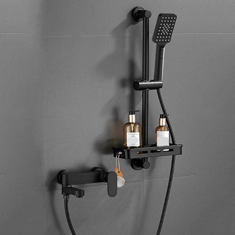 Modern Tub Filler Swivel Spout Wall Mounted Bath Faucet Trim Black Square Shower Head Risers Included Clearhalo 'Bathroom Remodel & Bathroom Fixtures' 'Bathtub Faucets' 'bathtub_faucets' 'Home Improvement' 'home_improvement' 'home_improvement_bathtub_faucets' 7385845