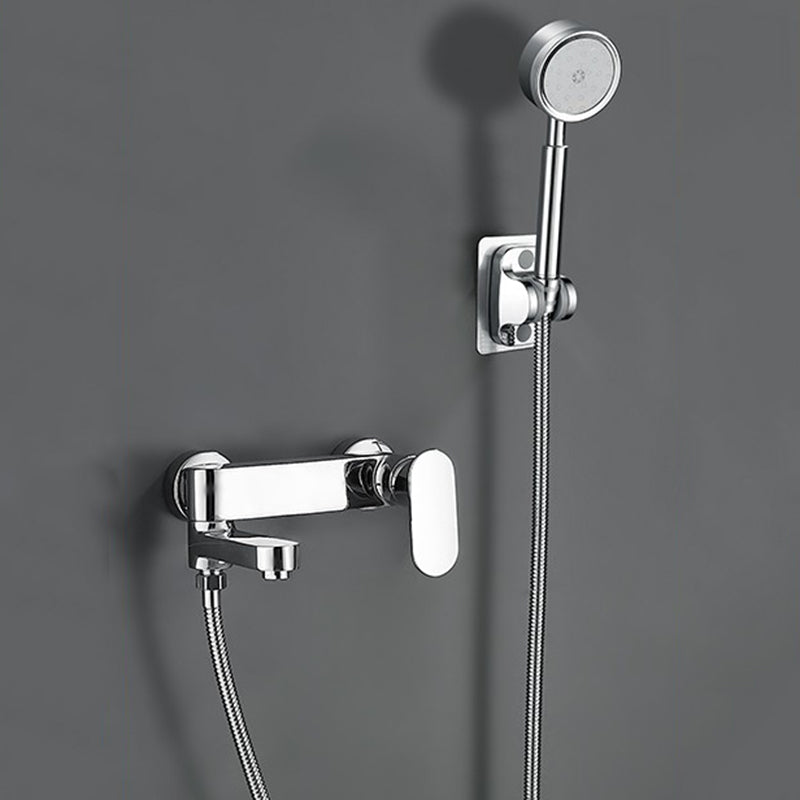 Modern Tub Filler Swivel Spout Wall Mounted Bath Faucet Trim Silver Stainless Steel Handshower Risers Not Included Clearhalo 'Bathroom Remodel & Bathroom Fixtures' 'Bathtub Faucets' 'bathtub_faucets' 'Home Improvement' 'home_improvement' 'home_improvement_bathtub_faucets' 7385846