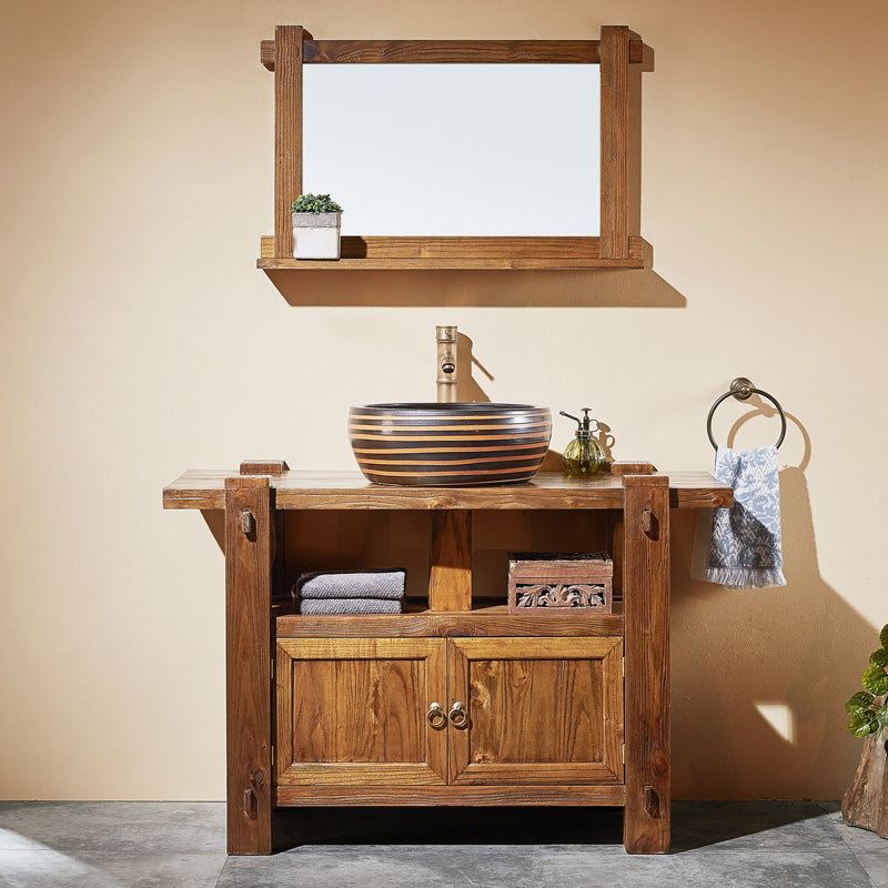Modern Wood Bathroom Vanity Freestanding Bathroom Sink Vanity with Mirror Clearhalo 'Bathroom Remodel & Bathroom Fixtures' 'Bathroom Vanities' 'bathroom_vanities' 'Home Improvement' 'home_improvement' 'home_improvement_bathroom_vanities' 7385953