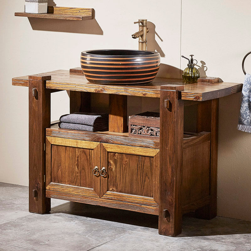 Modern Wood Bathroom Vanity Freestanding Bathroom Sink Vanity with Mirror Clearhalo 'Bathroom Remodel & Bathroom Fixtures' 'Bathroom Vanities' 'bathroom_vanities' 'Home Improvement' 'home_improvement' 'home_improvement_bathroom_vanities' 7385958