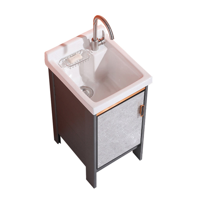 2 Doors Bathroom Vanity Freestanding Grey Rectangular Single Sink Metal Frame Bath Vanity Vanity & Faucet 17"L x 20"W x 32"H Clearhalo 'Bathroom Remodel & Bathroom Fixtures' 'Bathroom Vanities' 'bathroom_vanities' 'Home Improvement' 'home_improvement' 'home_improvement_bathroom_vanities' 7385967