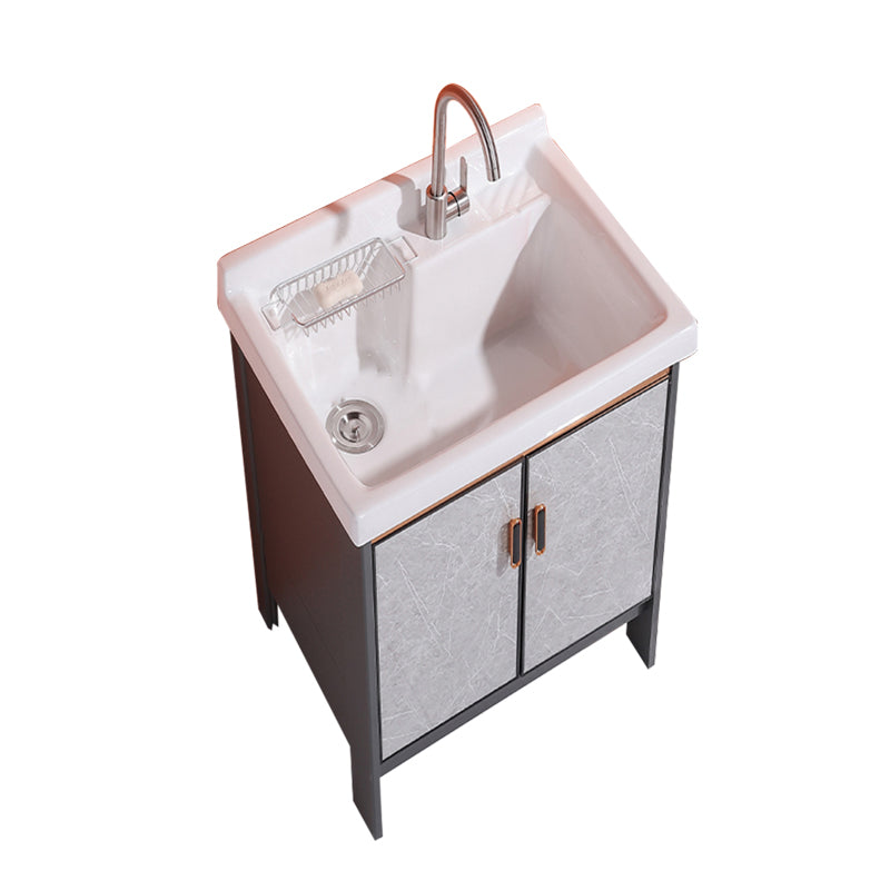 2 Doors Bathroom Vanity Freestanding Grey Rectangular Single Sink Metal Frame Bath Vanity Vanity & Faucet 21"L x 21"W x 32"H Clearhalo 'Bathroom Remodel & Bathroom Fixtures' 'Bathroom Vanities' 'bathroom_vanities' 'Home Improvement' 'home_improvement' 'home_improvement_bathroom_vanities' 7385968