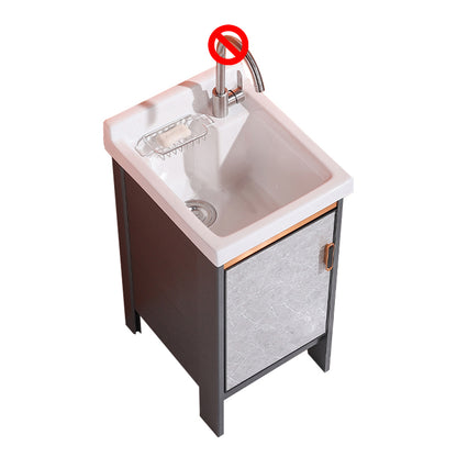 2 Doors Bathroom Vanity Freestanding Grey Rectangular Single Sink Metal Frame Bath Vanity Bathroom Vanity 17"L x 20"W x 32"H Clearhalo 'Bathroom Remodel & Bathroom Fixtures' 'Bathroom Vanities' 'bathroom_vanities' 'Home Improvement' 'home_improvement' 'home_improvement_bathroom_vanities' 7385974