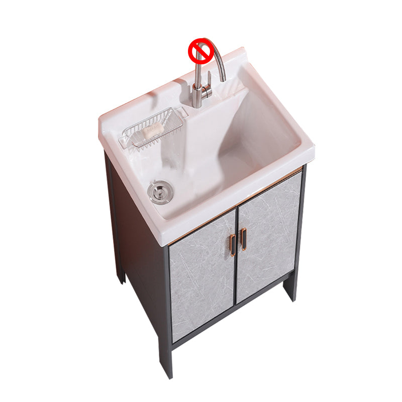 2 Doors Bathroom Vanity Freestanding Grey Rectangular Single Sink Metal Frame Bath Vanity Bathroom Vanity 21"L x 21"W x 32"H Clearhalo 'Bathroom Remodel & Bathroom Fixtures' 'Bathroom Vanities' 'bathroom_vanities' 'Home Improvement' 'home_improvement' 'home_improvement_bathroom_vanities' 7385976